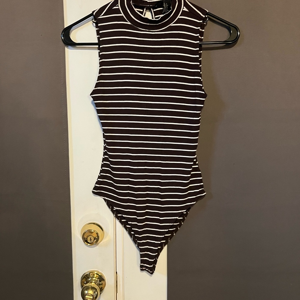 Striped Brown and White Body Suit